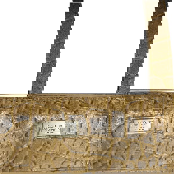 Assots London 'JUDITH' Mustard Croc Real Leather Shoulder Bag