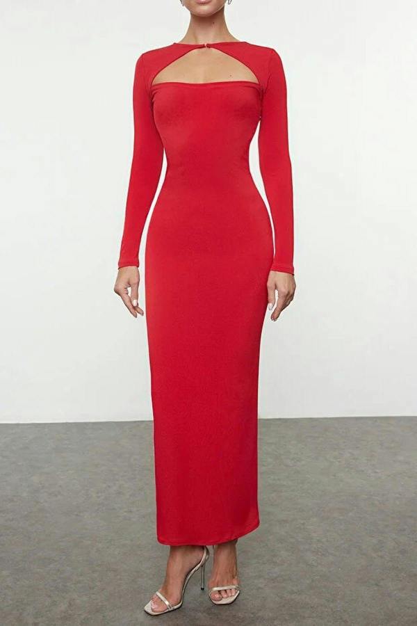 WOVCOR Elegant Knitted Evening Dress with Cut Out Detail