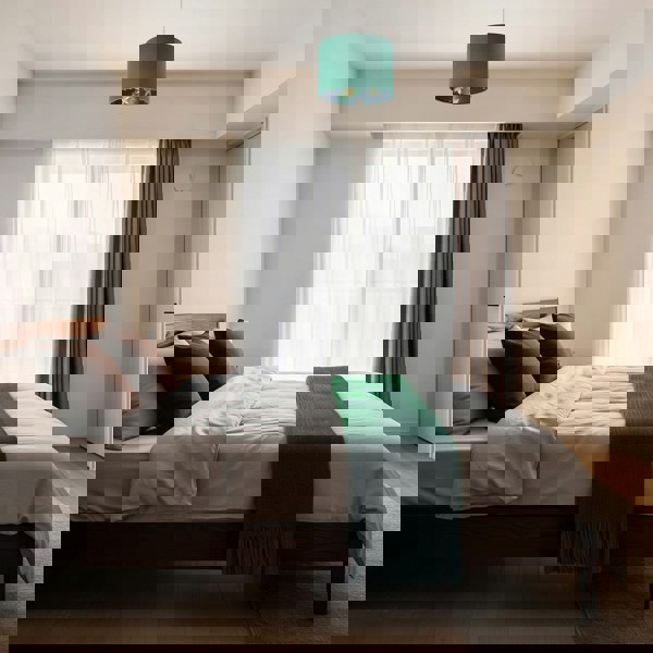 Yellow and Green Flowers Round Lamp Shade in Forest Green Linen Fabric Image 7