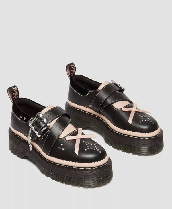 Dr. Martens Kemsley Athena Leather Women's Black/Powder Pink Shoes