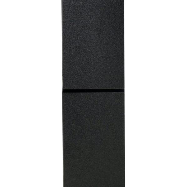 Close-up of black protective foot pad on base of a freestanding bookcase