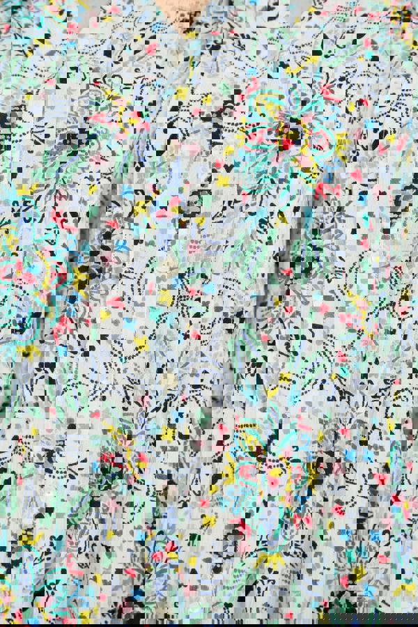 Mudflower Pintuck Floral Printed Shirt