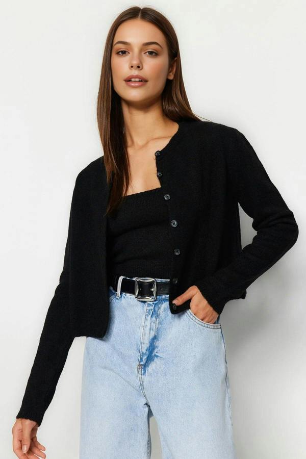 WOVCOR 2-Piece Crop Soft-Textured Knit Blouse-Cardigan Set