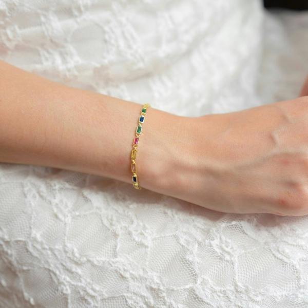 Spero London Sterling Silver Rectangular Multicolor Emerald Cut Bracelet