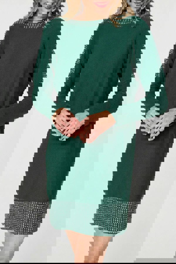 Green | Geo Print Long Sleeve Short Jumper Dress
