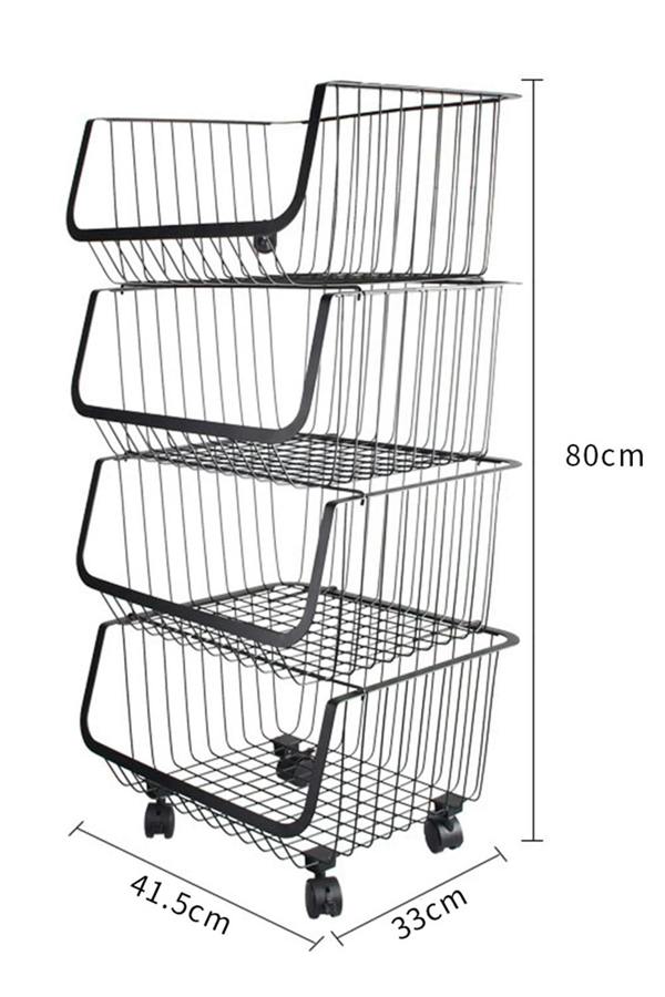 Living and Home 4-tier Detachable Rolling Metal Wire Basket Trolley Rack Stackable Fruit Vegetable Storage Holder Kitchen