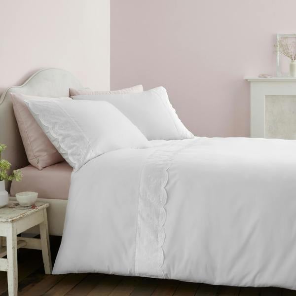 Bianca Elise Lace 200 Thread Count Cotton Duvet Cover Set White