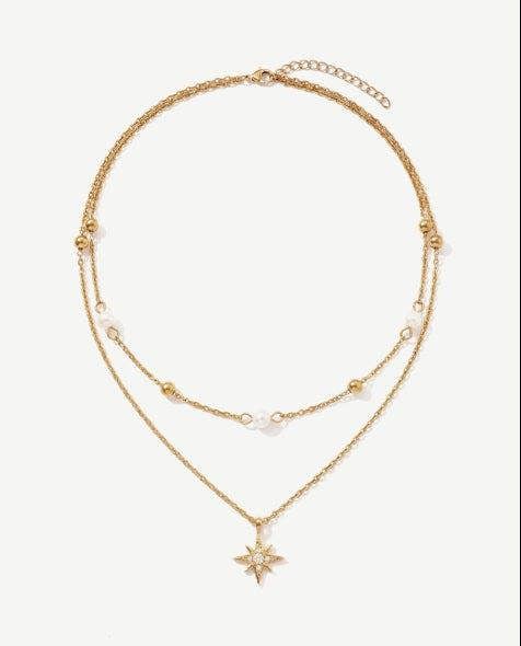 Elk & Bloom 14K Gold Double Star Satellite Pendant Necklace
