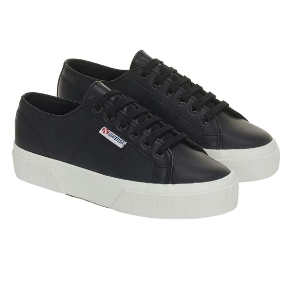 Superga Womens/Ladies 2740 Nappa Leather Platform Trainers - Black/Avorio - 