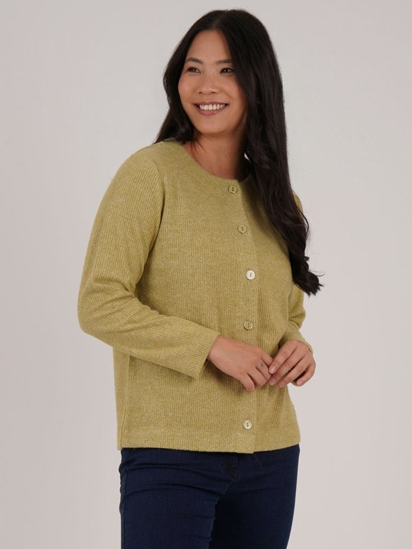 PennyPlain Ribbed Button Cardigan- Pear