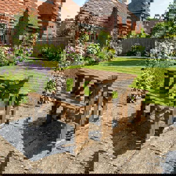 Arbor Garden Solutions Aspen Picnic Table and Benches Set - Rustic Finish