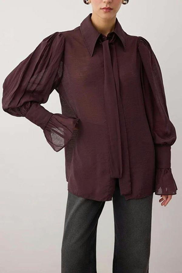 WOVCOR Transparent Soft Feel Boho Shirt with Tie Detail