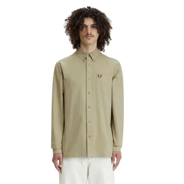 Fred Perry Mens Oxford Long-Sleeved Shirt - Warm Grey - 