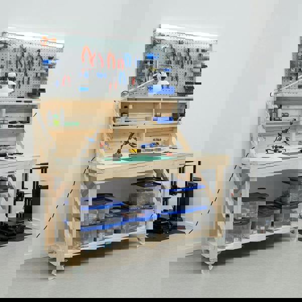 Arbor Garden Solutions Acorn Wooden Workbench With Back Panel and Wheels