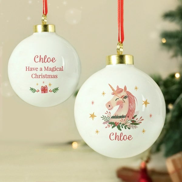 Personalised Memento Company Personalised Unicorn Christmas Bauble