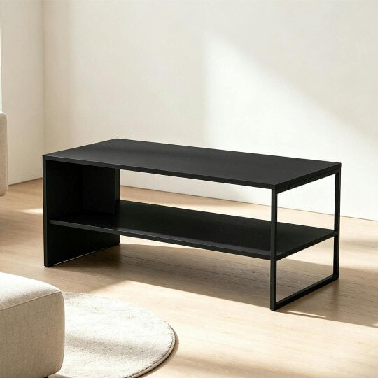 Havendro Wooden Coffee Table Steel Frame Open Storage Shelf Living Room Furniture