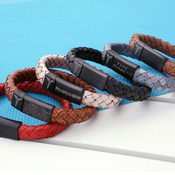 Christopher James of London Unisex Leather and Stainless Steel Medic Bracelet with Free Engraving
