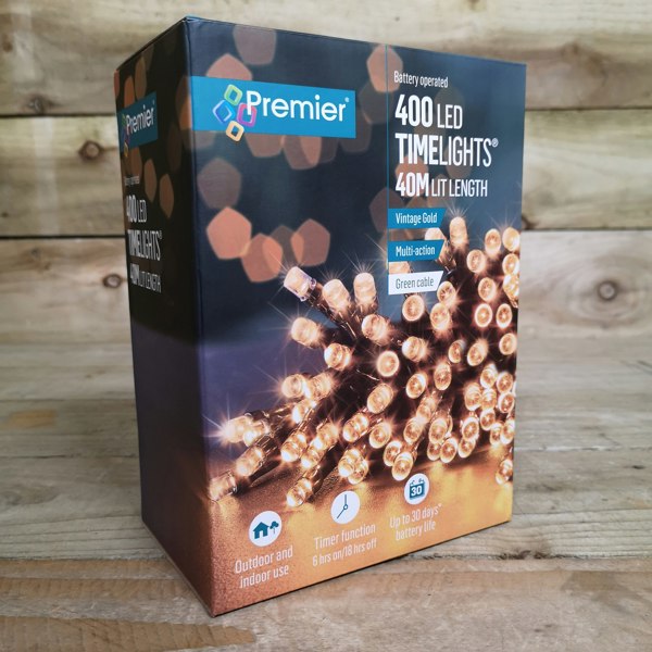 Samuel Alexander 400 LED 40m Premier Christmas Indoor Outdoor Multi Function Battery Operated String Lights with Timer in Vintage Gold