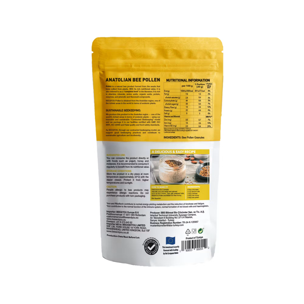 BEE&YOU Natural Bee Pollen Granules-Wildcrafted, 5 oz