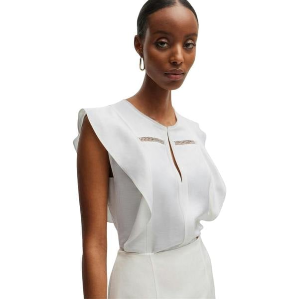 Boss Womens/Ladies Keyhole Regular Ruffle Blouse - White - 