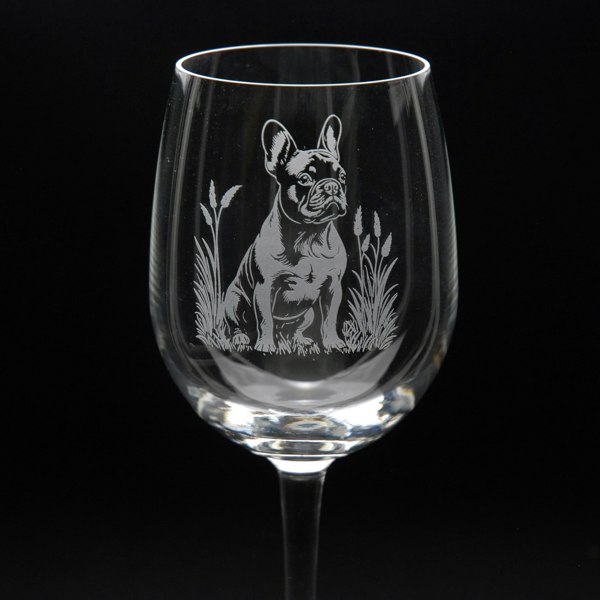 Glyptic Glass Art French Bulldog Dog Crystal Wine Glass - Hand Etched/Engraved Gift