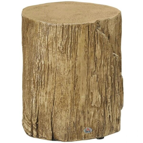 Bobobiy Tree Stump End Table, Round Concrete Side Table for Indoor and Outdoor Use, Natural Wood Effect