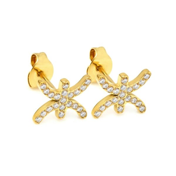 Say It With Pisces Earrings with CZ Stones - Yellow Gold Plated