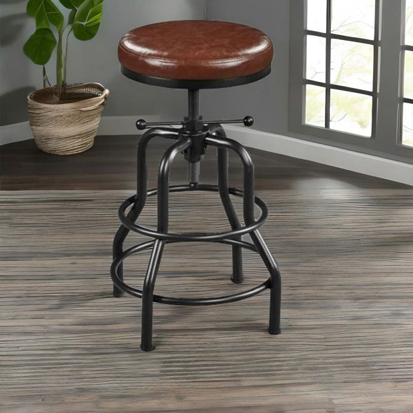 Rafaelo Mobilia Industrial Faux Leather Bar Stool With Adjustable Height