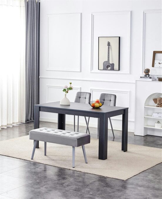 Kosy Koala Dining Table and 2 Chairs With Bench Dark Grey Table 2 Grey Velvet Chairs Wood Table Dining Set Furniture