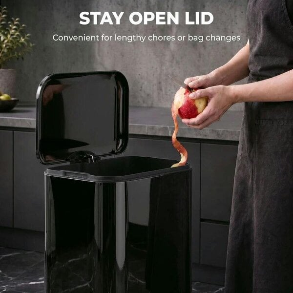 50 L Kitchen Pedal Bin, Metal Rubbish Bin with Removable Inner Bucket, Soft-Close & Stay-Open Lid, High Gloss Black