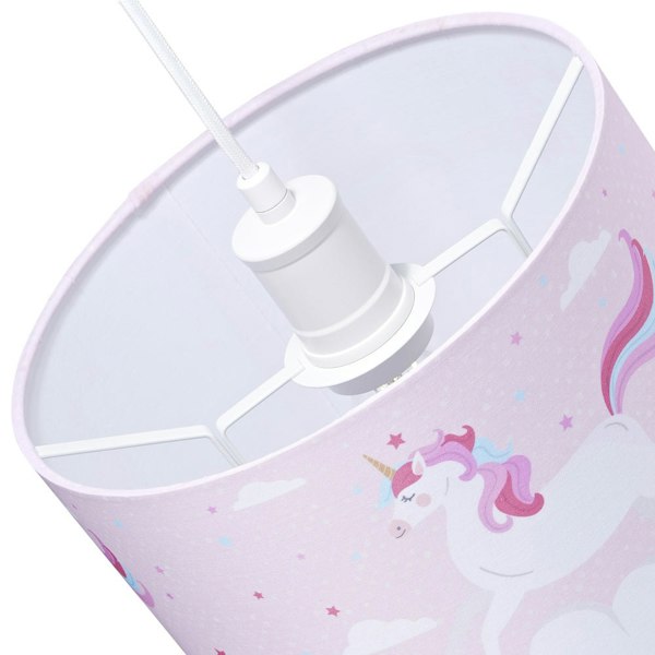 Beautiful Soft Pink Cotton Lampshade with Dancing Unicorns and Clouds Decoration Image 5