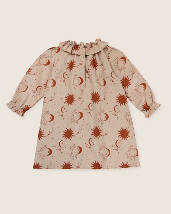 Beige Celestial Print Ruffle Neck Dress - image 6