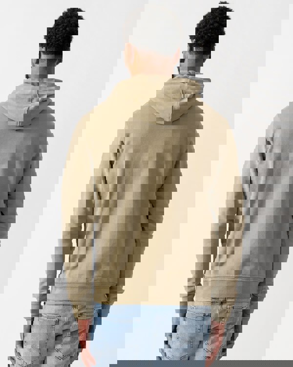 back shot of a Model wearing a Belstaff Mens Pullover Logo Patch Hoodie in Fatigue Green