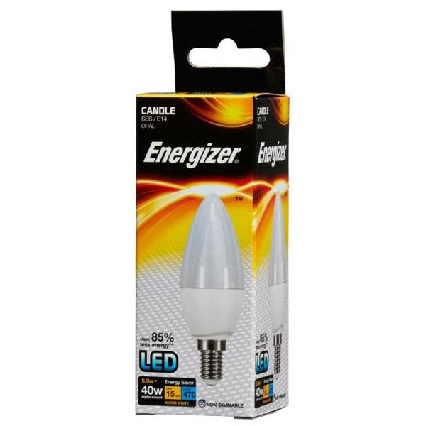 Energizer LED Candle 470lm Opal 5.9w Light Bulb 2700k E14 - White