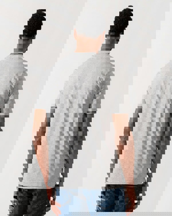 Model wearing BOSS Green Mens Tee Stretch Cotton T-Shirt with Contrast Logo in Silver 043 - Back