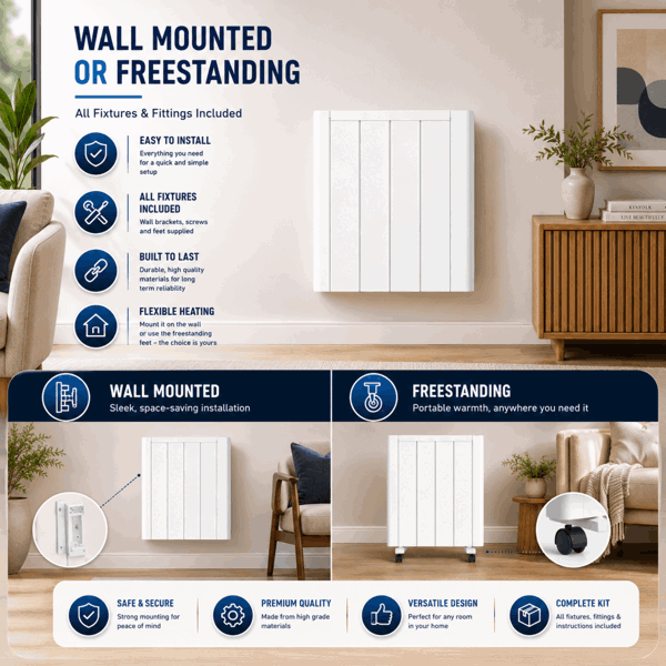 MYLEK Electric Ceramic Radiator Panel Heater WIFI Smart APP Eco 1000W Bathroom Safe Wall Mounted Timer Thermostat