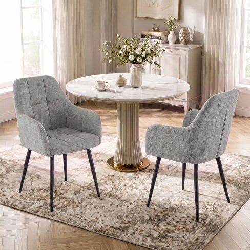 SONARA Modern Dining Chairs Set of 2 with Plush Chenille Upholstery, Ergonomic Curved Back - Chenille Upholstery - Grey - 2