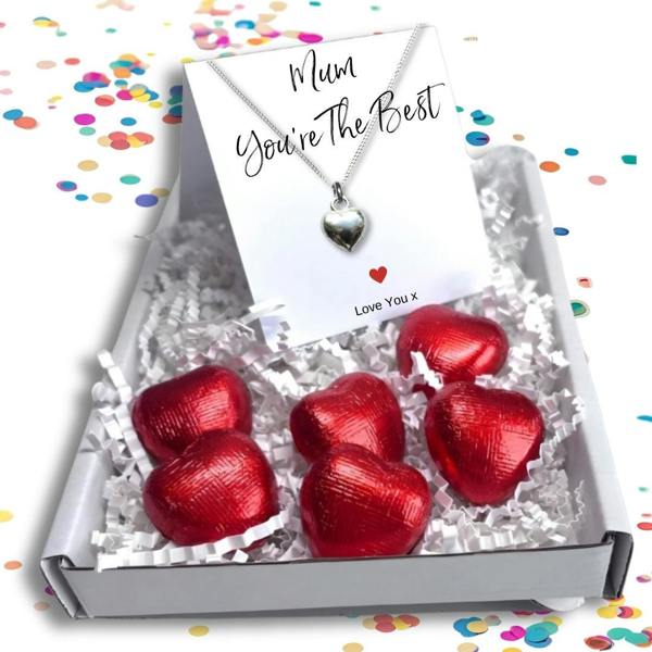 Aye Do Gifts Mum You're the Best Gift Box, Silver Heart Necklace & Chocolate Treats