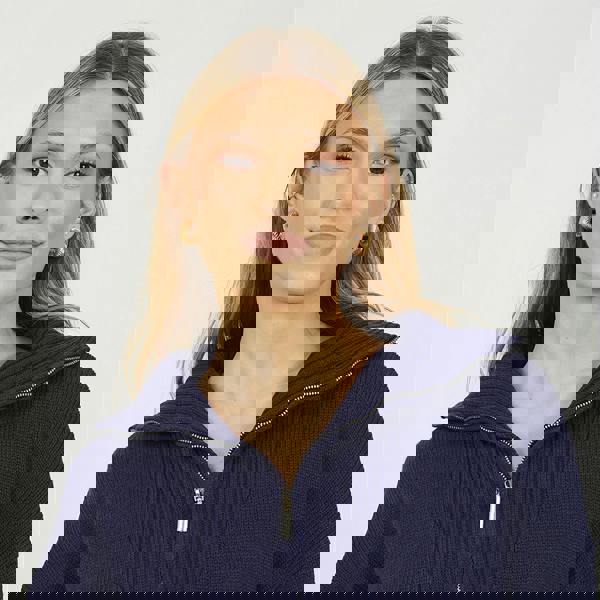 Brave Soul Navy Oversized 1/2 Zip Knitted Jumper - Navy Image 4