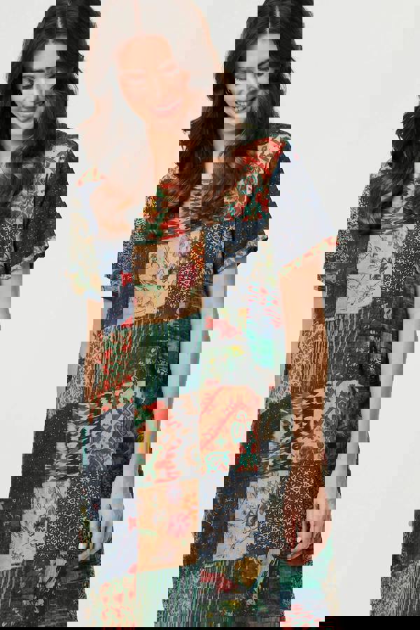 Green | Patchwork Print Short Sleeve Shift Dress