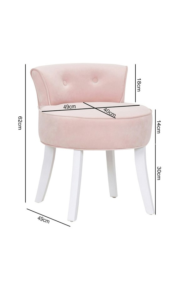 Living and Home Pink Velvet Soft Seat Low Back Dressing Footstool with White Legs