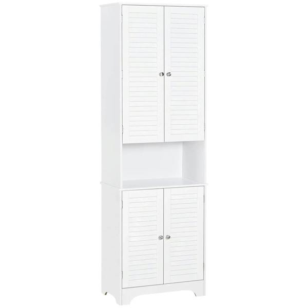 White freestanding bathroom cabinet with shutter doors and two storage compartments