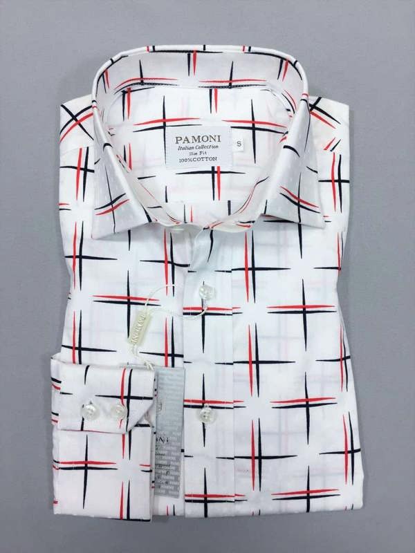 White Navy/red Cross Design Slim Fit Shirt Men's Shirt