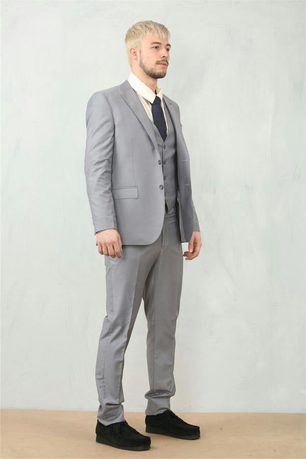 Infinity Leather Men's Grey 3 Piece Formal Classic Prom Suit Workwear