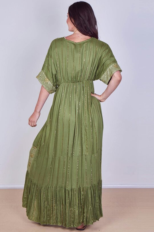 Boho Sequin leaf Embroidered Maxi Dress