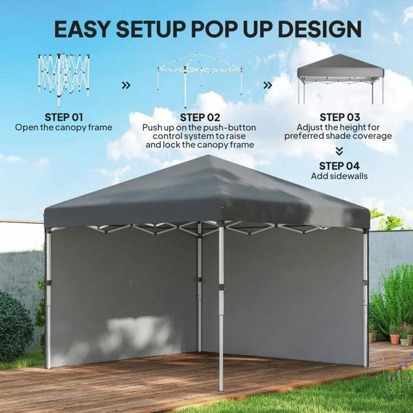 Dark grey pop-up gazebo tent with sidewalls on a patio surface