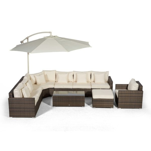 Giardino Santorini L Shape Modular 7 Seat Rattan Corner Sofa Set With Armchair, Large Coffee Table & Ottoman