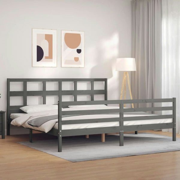 Berkfield Bed Frame with Headboard Grey 200x200 cm Solid Wood