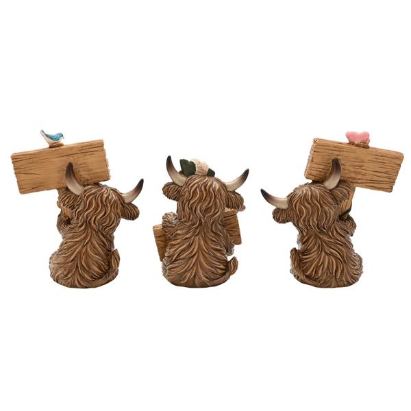 Country Living Set of 3 Highland Cows With Garden Signs