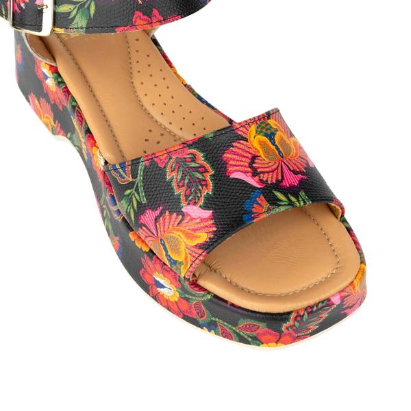 Embassy London Palm Rise - Red Flowers - Women's Leather Platform Sandal